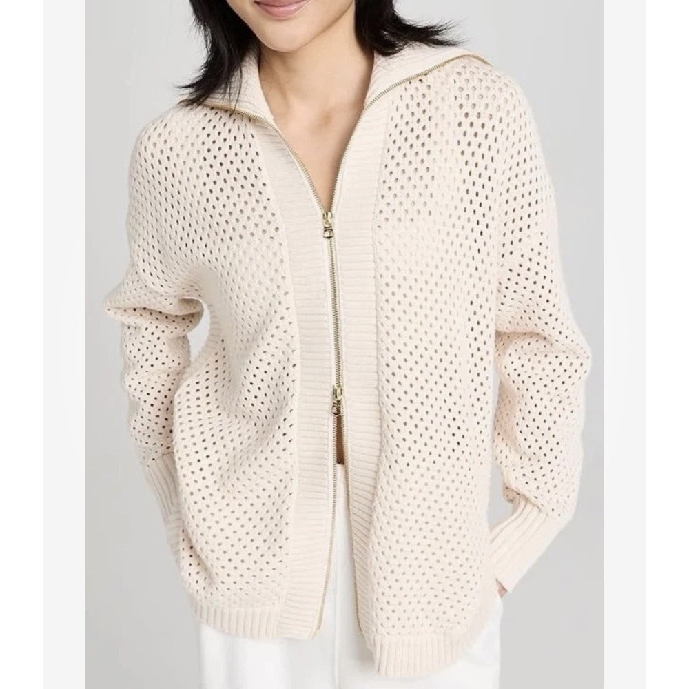 Varley Finn Longline Knit Jacket Womens XL Cream Cotton Zip Sweater